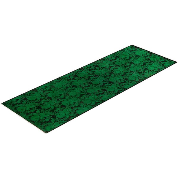 Overdyed Green 3 ft. x 8 ft. Solid Wool Indoor Runner Rug