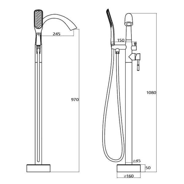 Single-Handle Floor Mount Freestanding Tub Faucet Bathtub Filler with Hand Shower in Matt Black