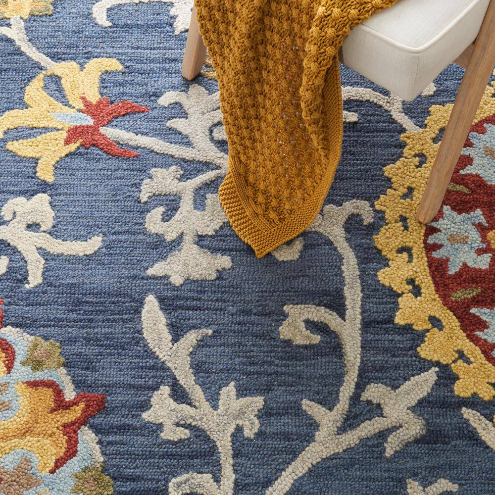 Handmade Navy Multi Wool 6' Square Tufted Area Rug