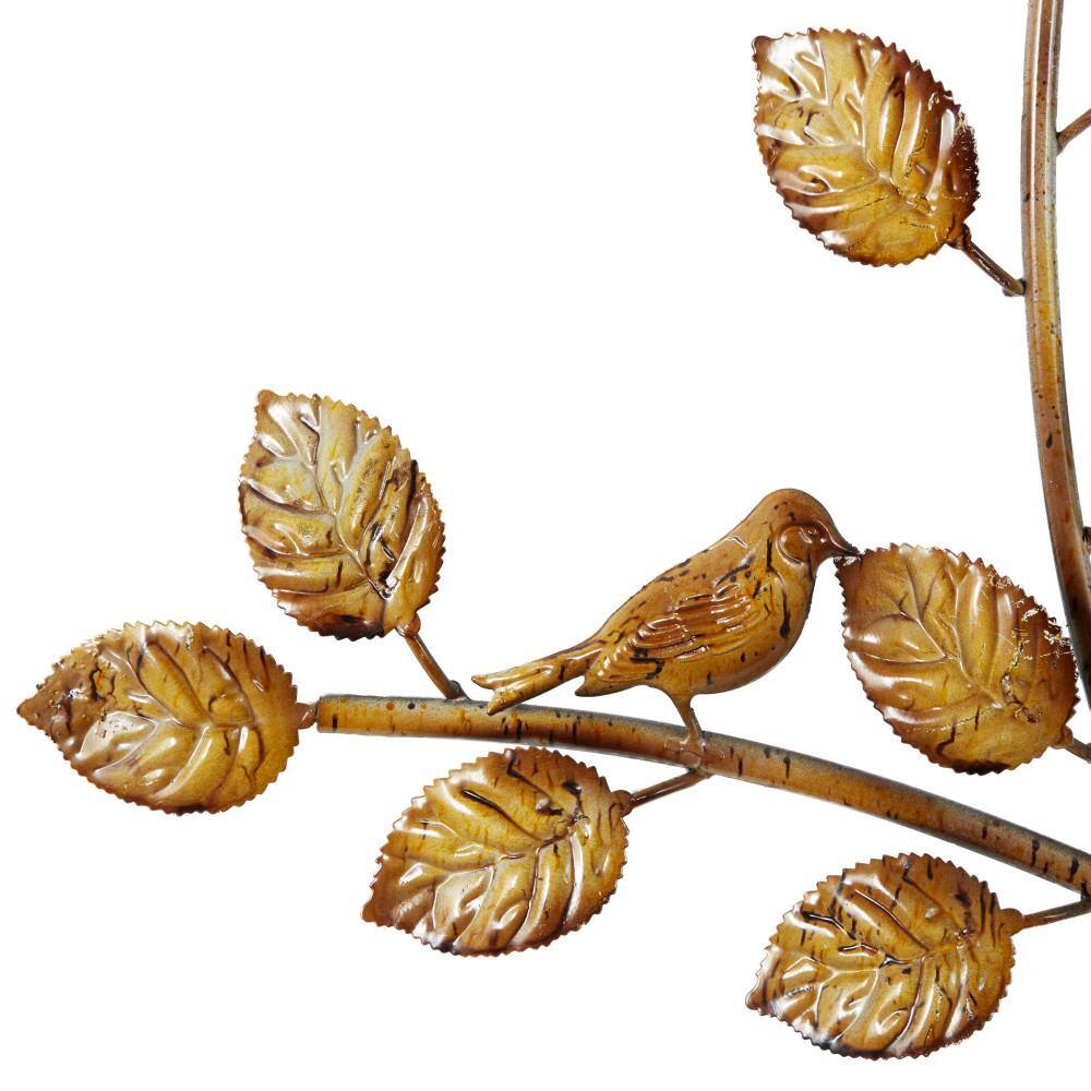 Large Brown and Gold Metal Tree Wall Sculpture with Leaves