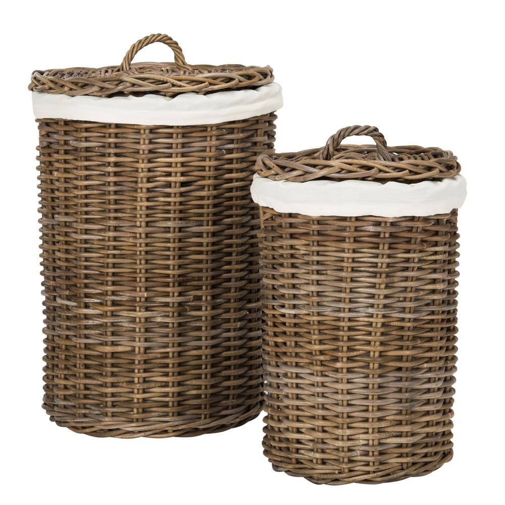 Natural Brown Rattan Laundry Baskets with Removable Lids
