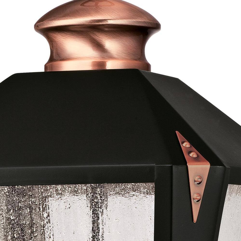 Valley Forge Matte Black Outdoor Pendant with Washed Copper Accents and Clear Seeded Glass