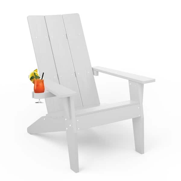 Mximu White Weather Resistant Plastic Outdoor Patio Adirondack Chair with Cup Holder