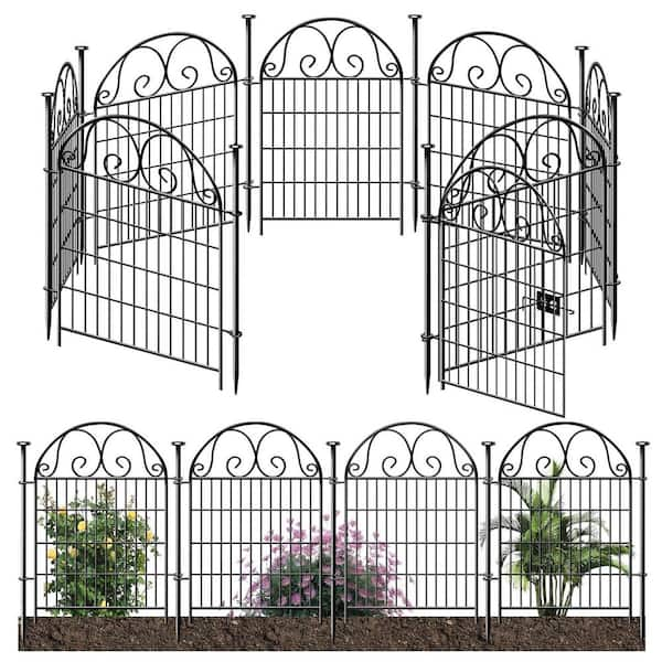 Black 40 in. Metal Garden Fence, Tall Animal Barrier with Gate, Heavy Duty Defense for Yard and Garden, 18 ft. Total