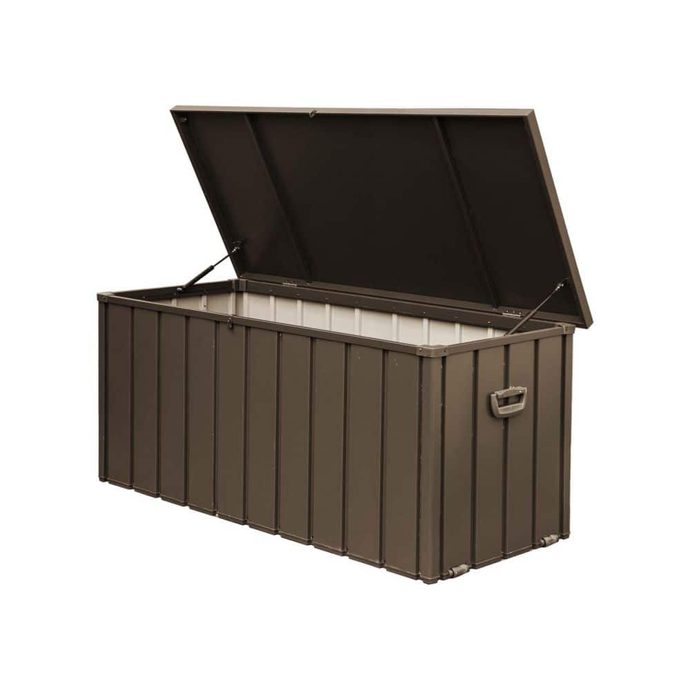 150 Gallon Steel Outdoor Storage Deck Box Large Patio Storage Bin for Garden in Dark Brown