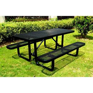 96 in. Outdoor Expanded Steel Rectangular Picnic Table in Black