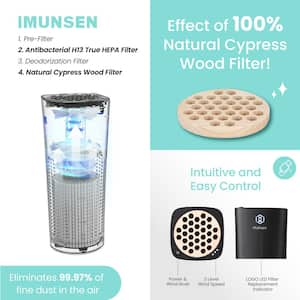 MPico Black H13 True HEPA 4-Stage Filtration Mini Portable Air Purifier with Cypress Wood Filter for Car, Desk, Office