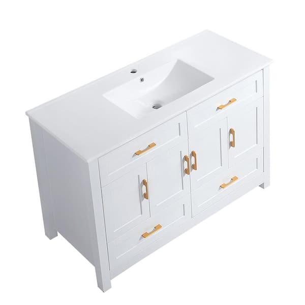 48 in. W x 18.5 in. D x 33.07 in. H Single Sink Freestanding Bath Vanity in White with White Ceramic Top