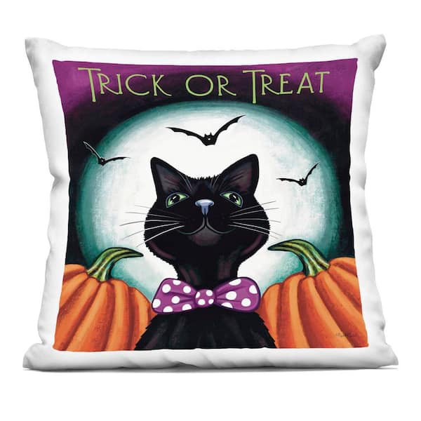 Stupell Industries Trick or Treat Cat Black Abstract Polyester 18 in. x 18 in. Throw Pillow