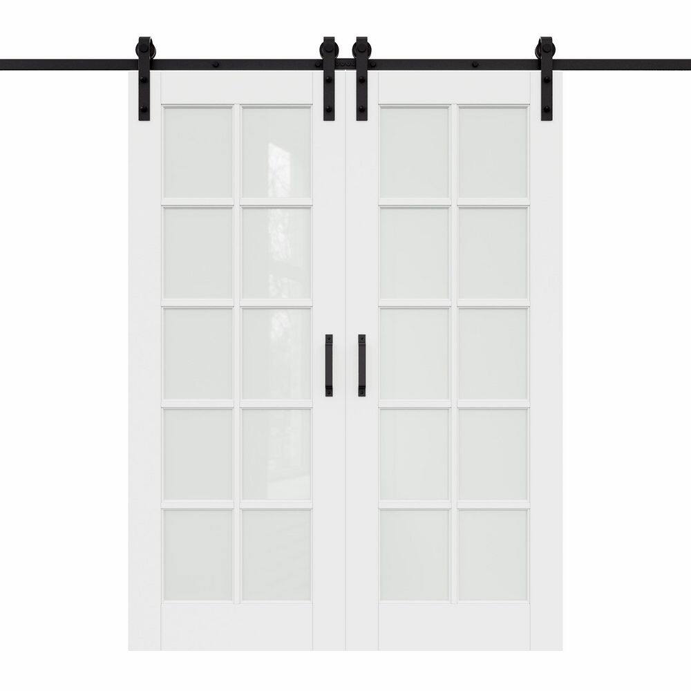 48 in. x 96 in. 10-Lite Tempered Clear Glass White Primed No Assembly Required MDF Sliding Barn Door with Hardware Kit price history on PriceWatchPro