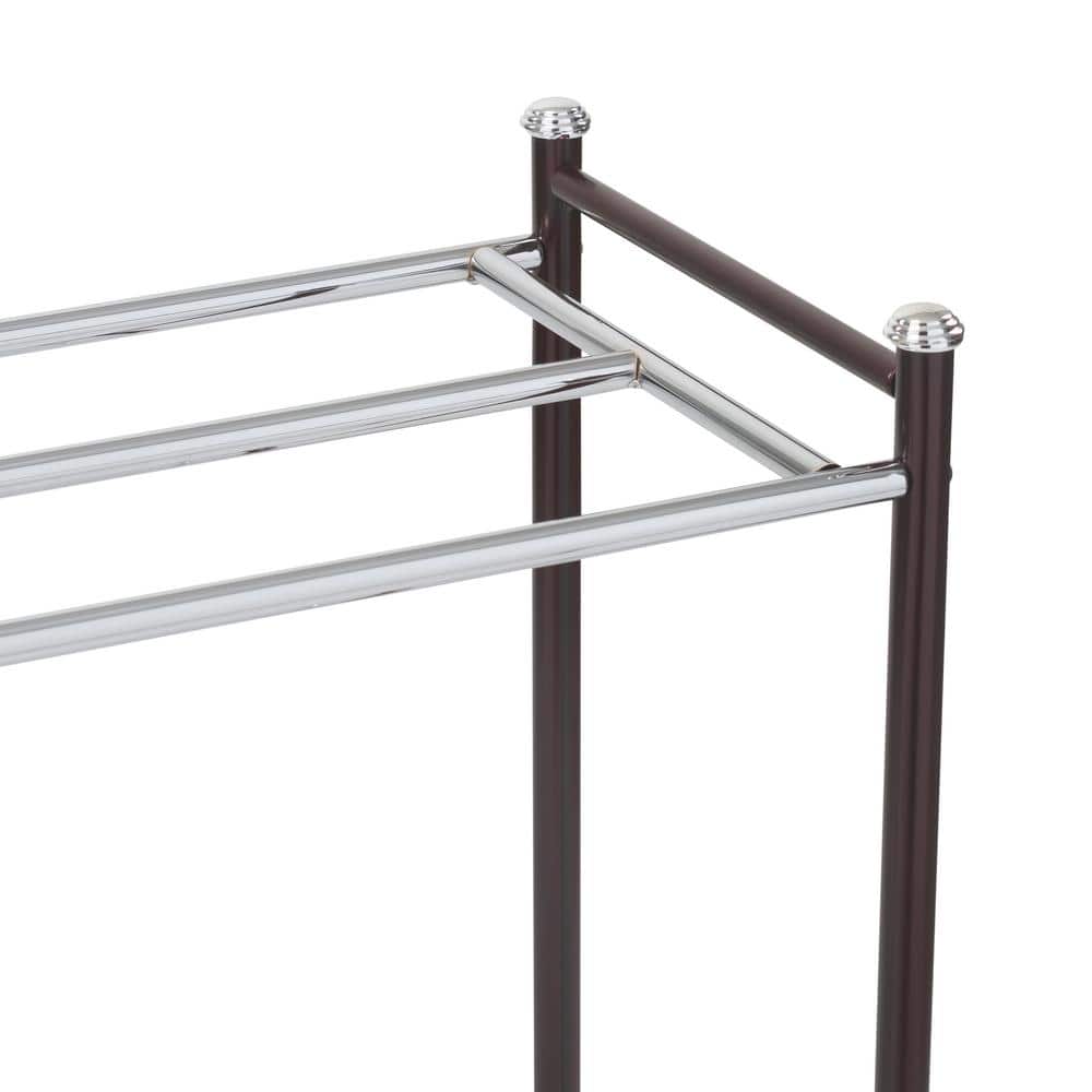 Bronze and Chrome Freestanding Towel Rack with Shelf