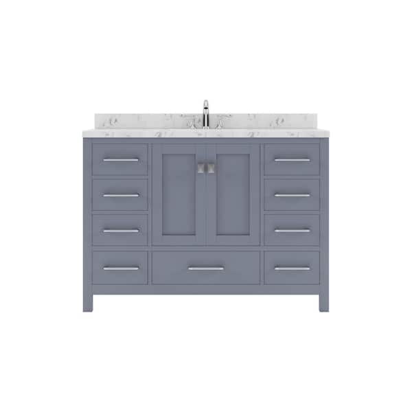 Virtu USA Caroline Avenue 48 in. W x 22 in. D x 35 in. H Single Sink Bath Vanity in Gray with Quartz Top