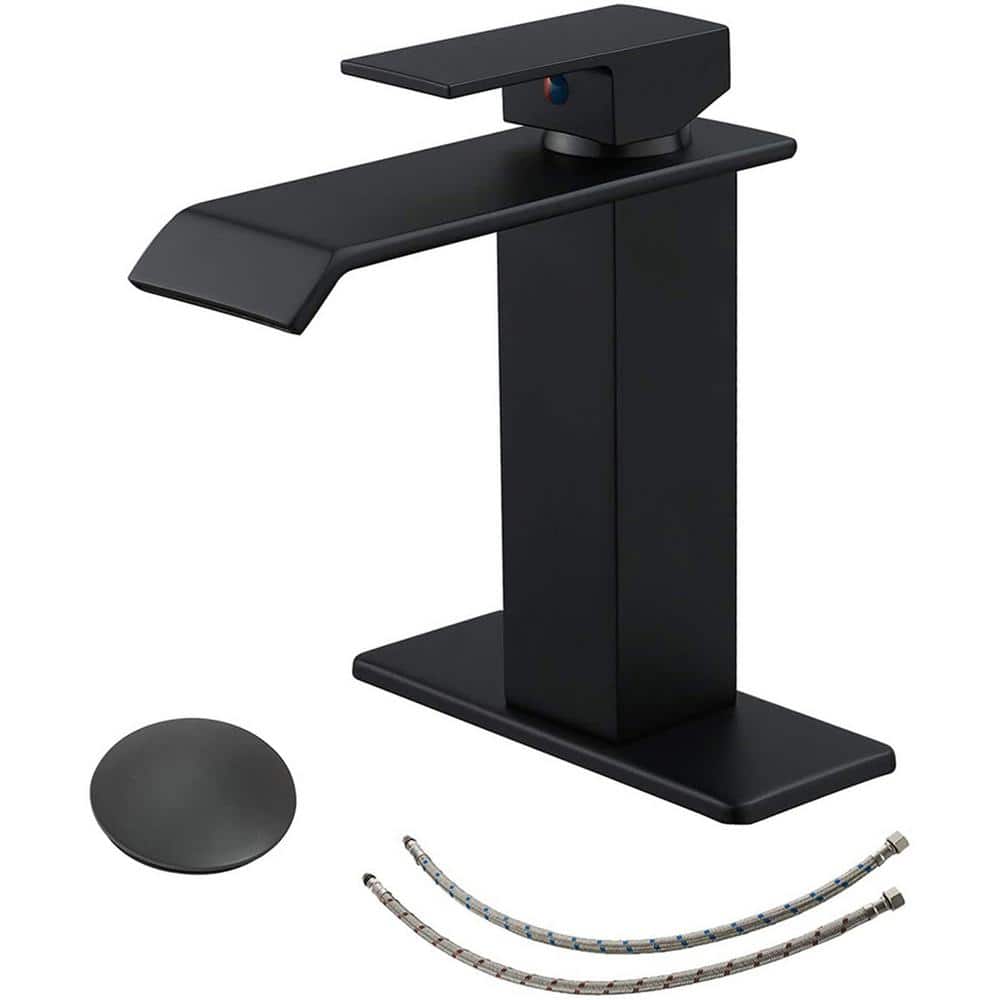 Single-Handle Single-Hole Waterfall Bathroom Faucet with Pop-Up Drain Assembly and Deckplate Included in Matte Black price history on PriceWatchPro