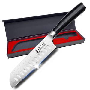 7 in. Stainless Steel Partial Tang Japanese Chef Santoku Knife with Wood Composite Handle