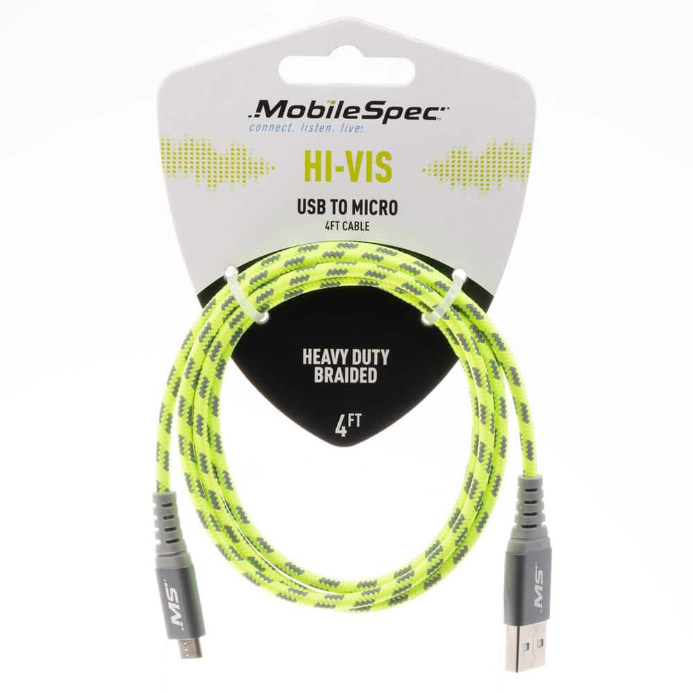 MobileSpec HiVis 4 ft. Micro to USB Cable, Yellow MBSHV0412 The Home