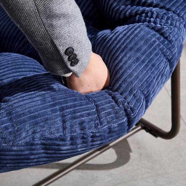 Wicker Outdoor Rocking Chair with Navy Blue Cushion, Rattan