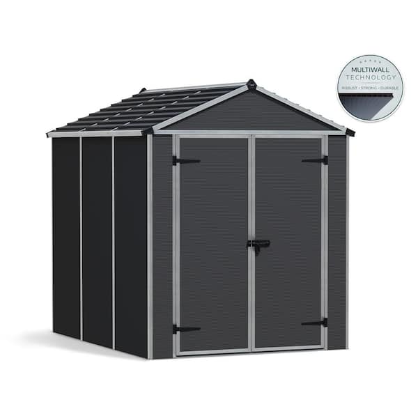 Rubicon 6 ft. W x 8 ft. D Resin Plastic Outdoor Garden Storage Shed with Floor (45.6 sq. ft.) in Dark Gray