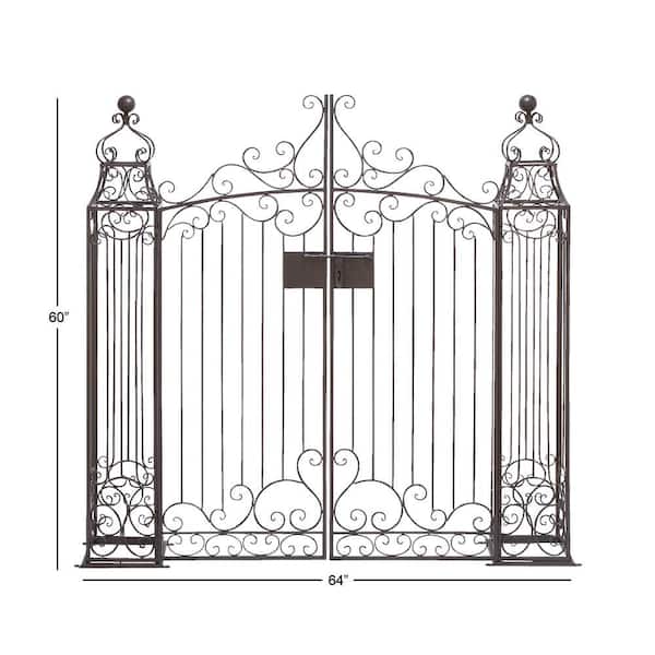 Litton Lane 64 in. x 60 in. L Traditional Brown Cantilever Metal Garden Gate with Latch  and  Ornate Scrollwork