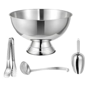 Ice Bucket for Parties and Punch Bowl Set, Silver Stainless Steel Champagne Chiller with Ladle Scoop and Tongs