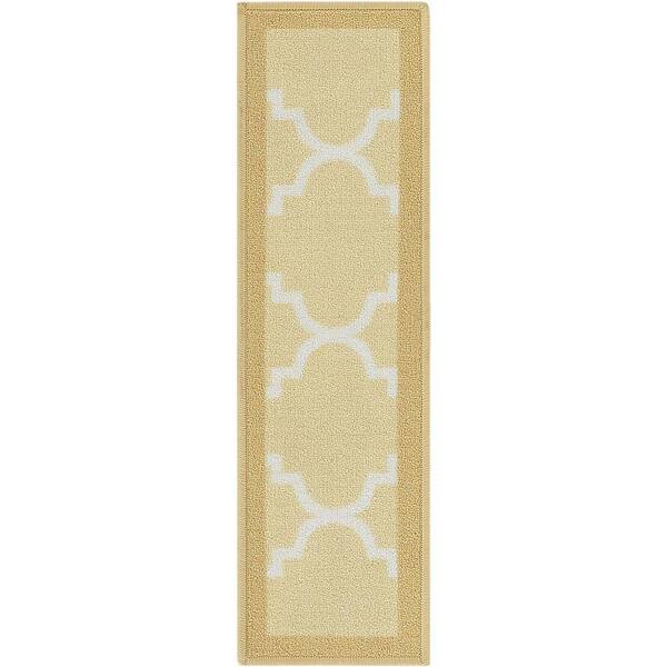 Kings Court Brooklyn Trellis Beige Modern Lattice Rubber Back Non-Skid 9 in. x 31 in. Stair Tread Cover (Set of 7)