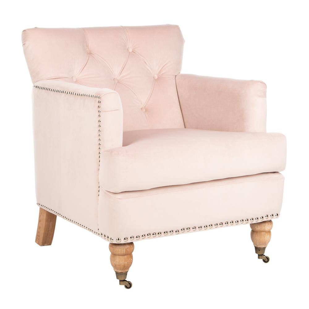 Blush Pink Velvet Contemporary Arm Chair with White Washed Birch Legs