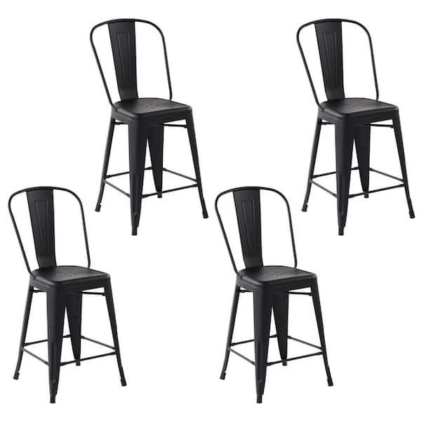 Homy Casa Thocar 40 in. Black Slat High Back Metal Frame Counter Stool ( Set of 4 )