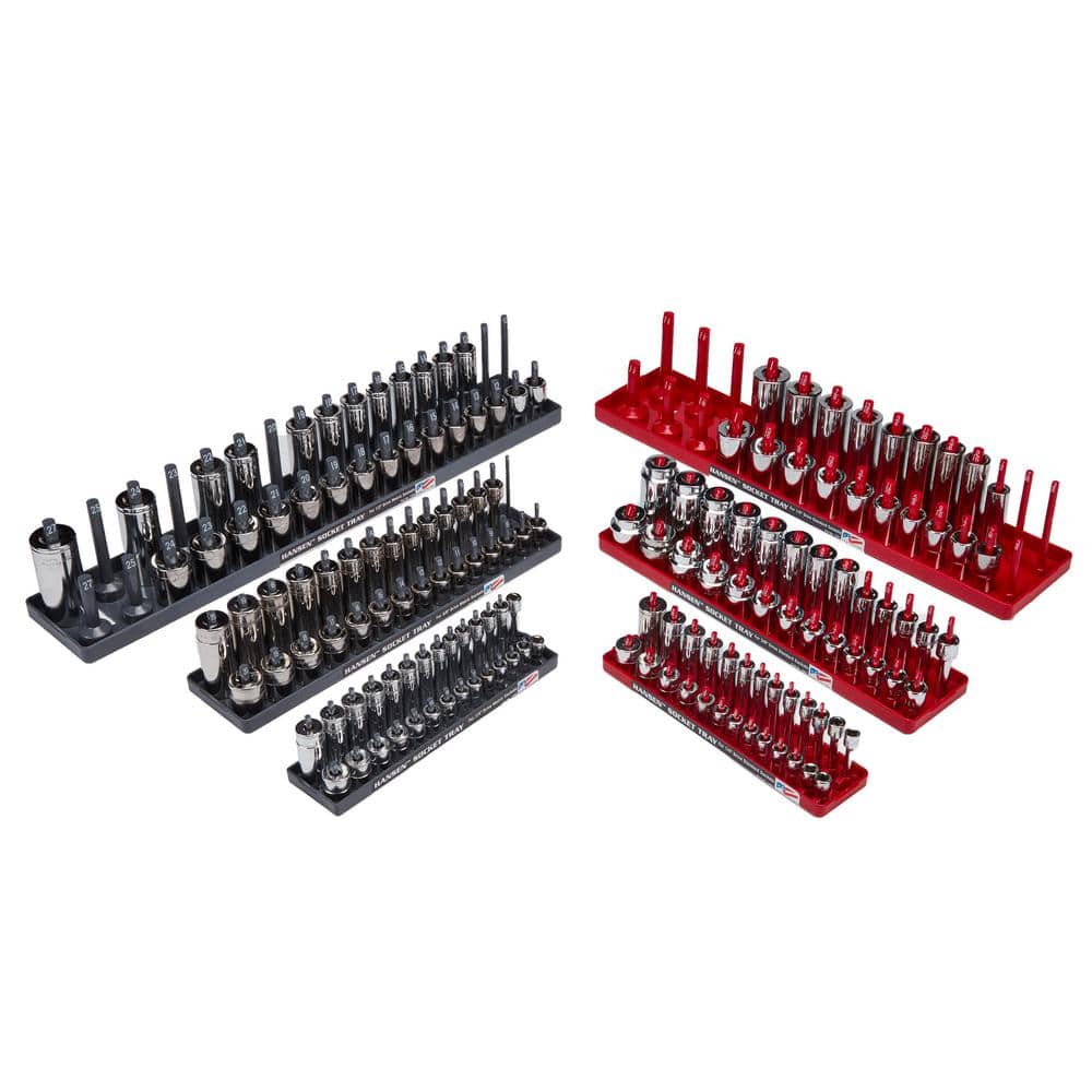 Durable Gray and Red Plastic Socket Tray Set, 6-Piece