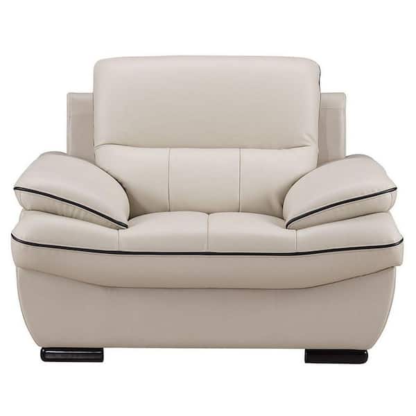 Benjara White Leather Armchair with Spilt Backrest