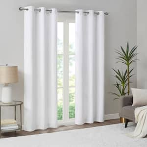 Colm White Polyester 40 in. W x 84 in. L Basketweave Room Darkening Curtain (Double Panels)