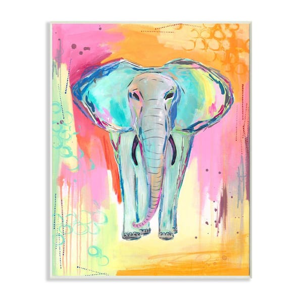Stupell Industries "Colorful Elephant" by Jennifer McCully Unframed Animal Wood Wall Art Print 13 in. x 19 in.