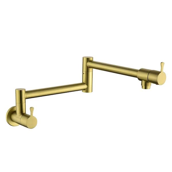 Wall Mounted Pot Filler with Double Handle in Brushed Gold