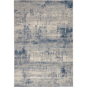 Rustic Textures Ivory/Blue 4 ft. x 6 ft. Abstract Contemporary Area Rug