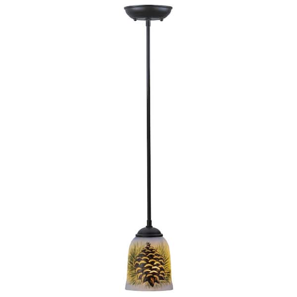 Pinecone 60 Watt 1 Light Wrought Iron Single Mini Pendant Light with Colorful Glass Shade