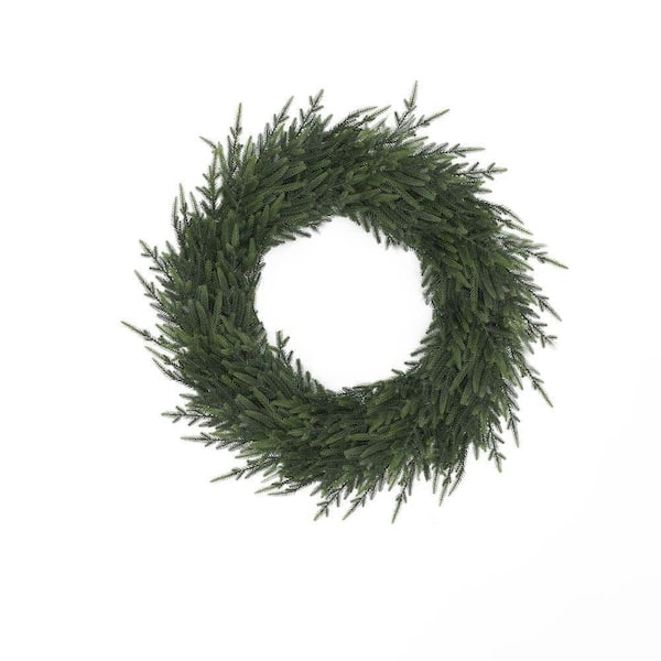35 in. Large Artificial Holiday Wreath, Green Christmas Mantel and Entryway Accent