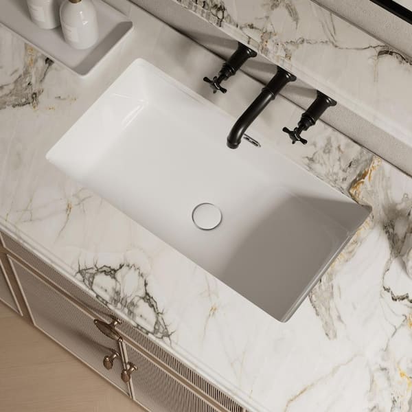 28 in. Rectangle Undermount Bathroom Sink, Modern Undercounter Vanity Sink with Overflow Drain in White Vitreous China