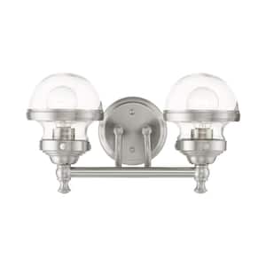 Bellhurst 15 in. 2-Light Brushed Nickel Vanity Light with Clear Glass