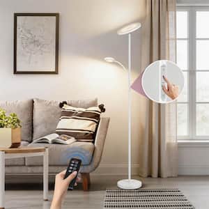 Modern Slim 71in. White Dimmable Torchiere Floor Lamp with Reading Side Light and Remote Control