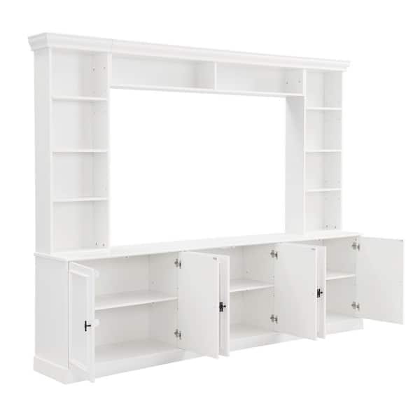 White TV Stand Entertainment Center Fits TV's up to 70 in. with Bookshelf, Bridge and Adjustable Shelf