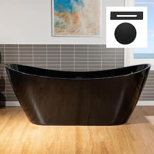 71 in. x 31.5 in. Soaking Bathtub with Center Drain in Black with Matte Black Trim