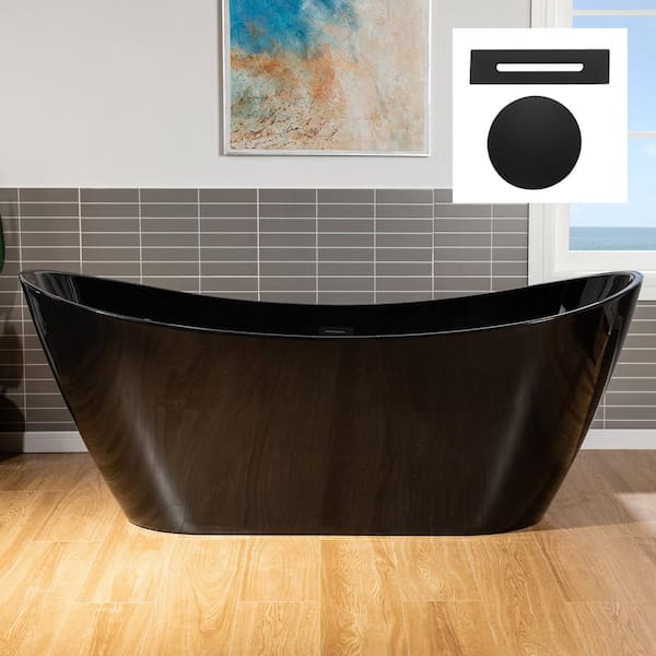 WOODBRIDGE 71 in. x 31.5 in. Soaking Bathtub with Center Drain in Black with Matte Black Trim