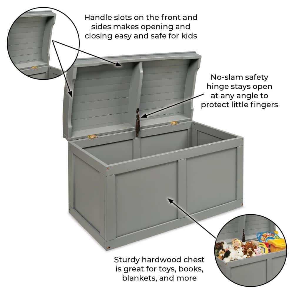 Gray Wooden Barrel Top Toy Chest with Safety Hinge