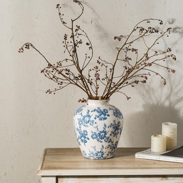 8 in. Vintage Chinoiserie Blue White Ceramic Antique Decorative