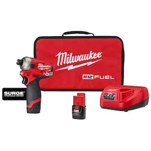 M12 FUEL SURGE 12V Lithium-Ion Brushless Cordless 1/4 in. Hex Impact Driver Compact Kit w/Two 2.0Ah Batteries, Bag