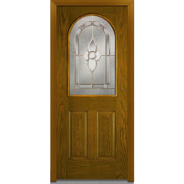 MMI Door 36 in. x 80 in. Master Nouveau Left-Hand Inswing 1/2-Lite Decorative 2-Panel Stained Fiberglass Oak Prehung Front Door