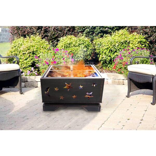 OutVue 26" Wood Burning Fire Pit Table With Grill & Lid - 3-in-1 Outdoor Firepit For BBQ, Bonfire, Table