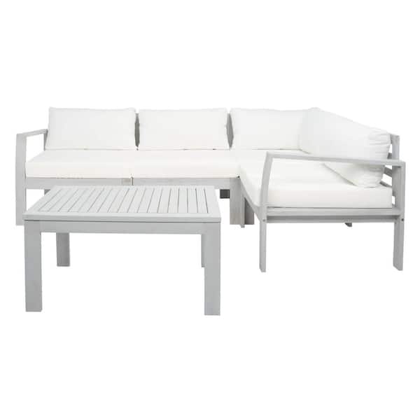 Endelia Gray 4-Piece Wood Patio Conversation Set with White Cushions