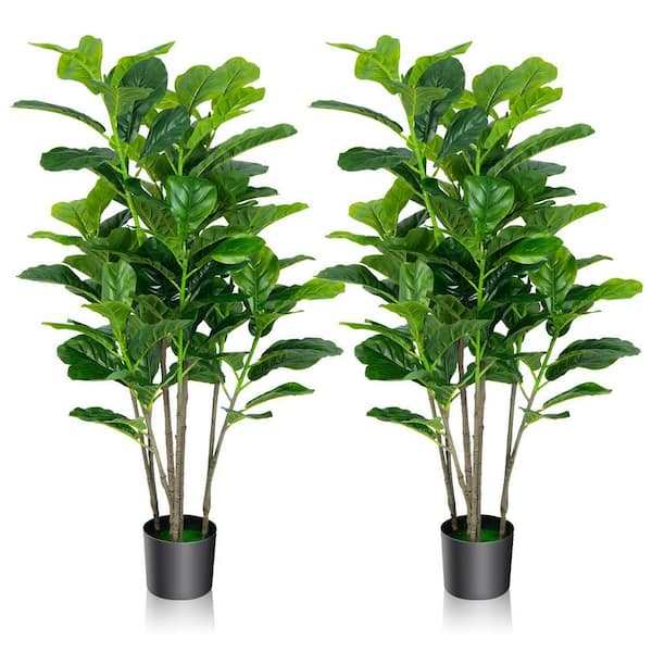 2-Piece 51 in. Green Indoor Outdoor Decorative Artificial Fig Tree in Pot