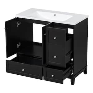 36 in. W x 18 in. D x 34 in. H Single Sink Freestanding Bath Vanity in Black with White Resin Top