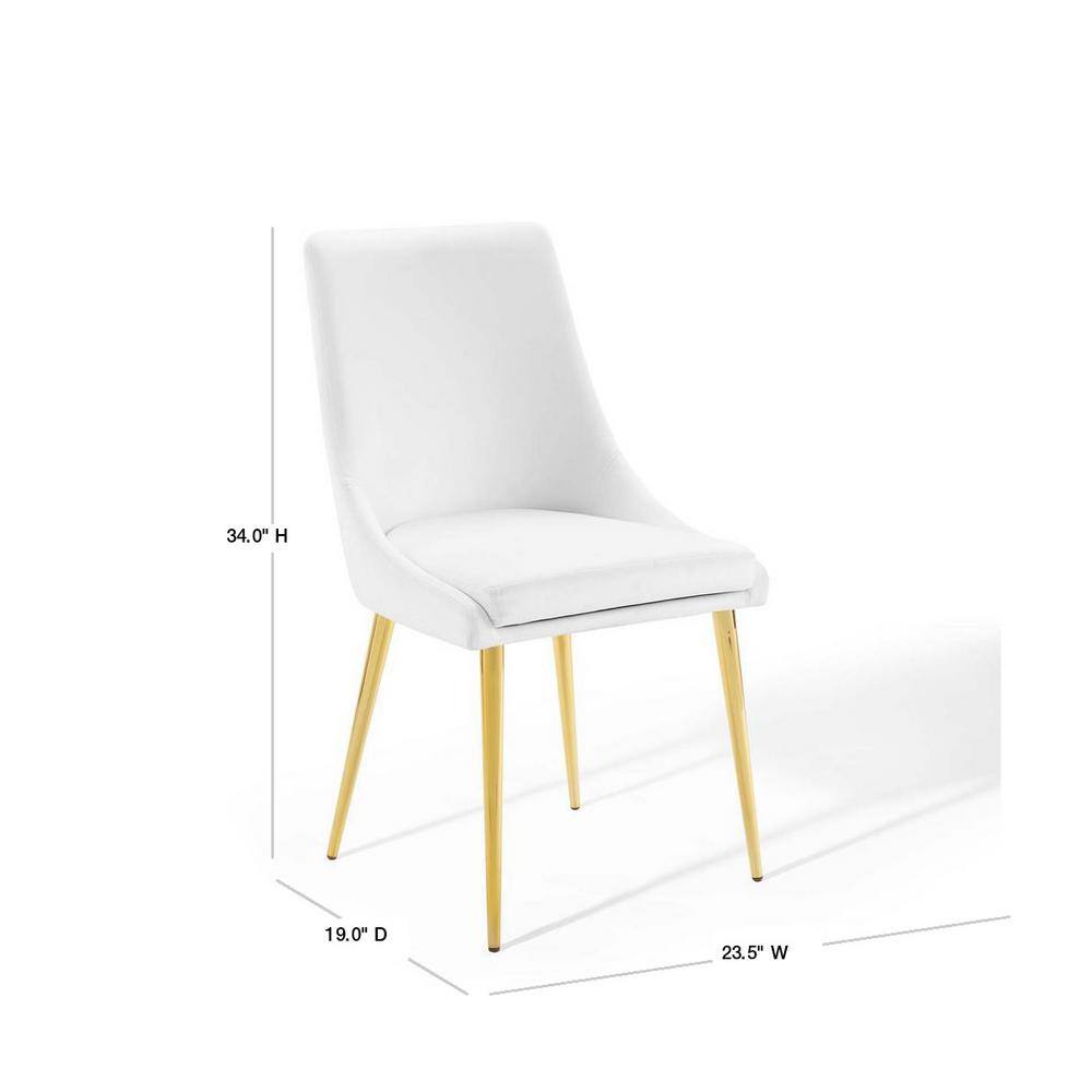 White Velvet Upholstered Side Chair with Wood and Metal Legs