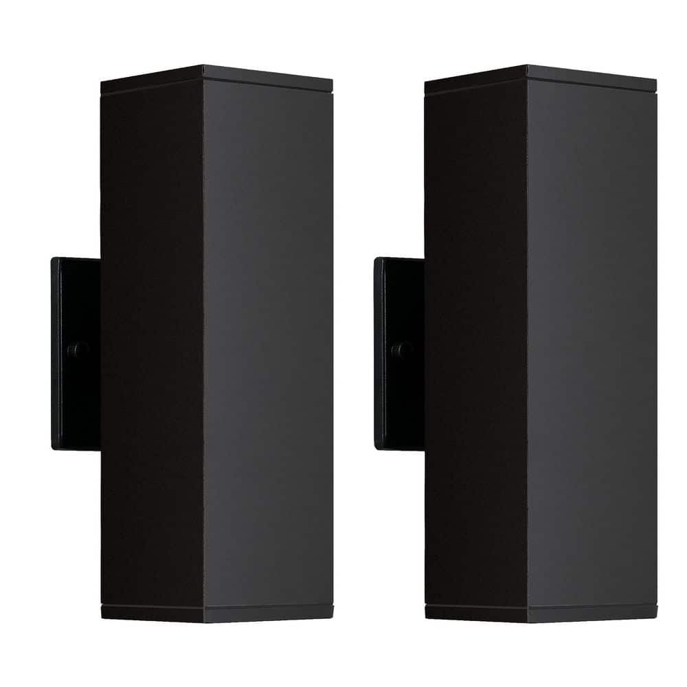 12 in. Black Dusk to Dawn Outdoor Aluminum Rectangular Hardwired Wall Sconce with 4 GU10 Bulbs (2-Pack) price history on PriceWatchPro